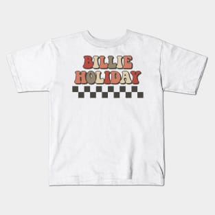 Billie Holiday Checkered Retro Groovy Style Kids T-Shirt